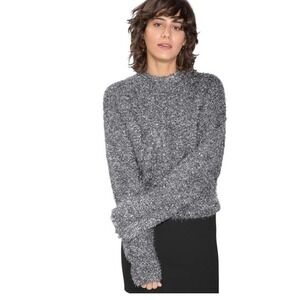 & Other Stories Sparkly Eyelash Silver Metallic Sweater Dolman Sleeve MockNeck S